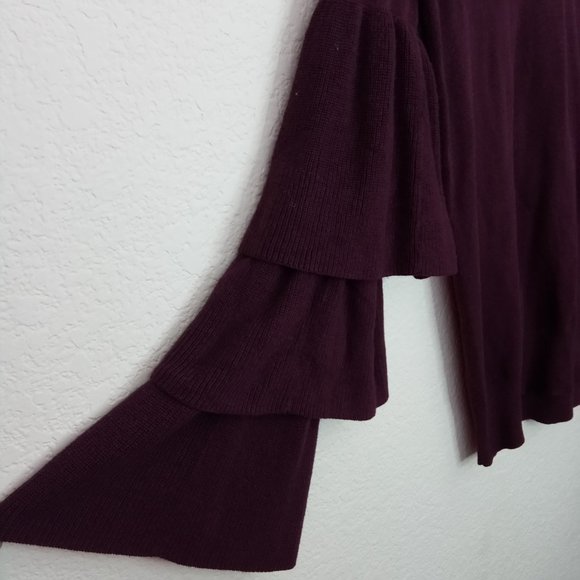 Chelsea28 Maroon Tier Ruffled Sleeve Sweater S - Picture 4 of 14